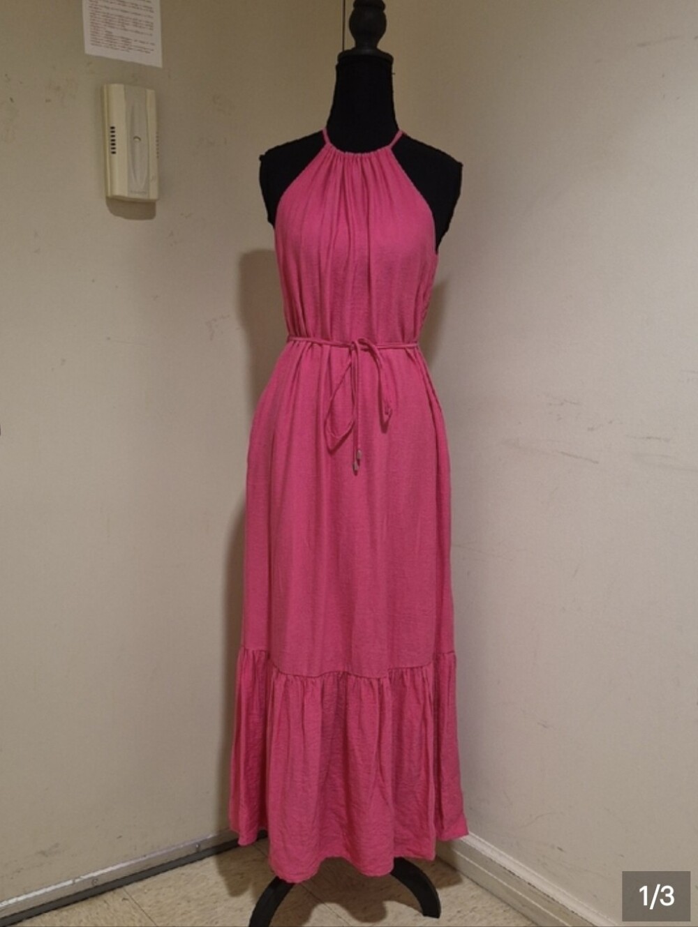 INC. Sleeveless Halter Maxi Dress in Hot Pink (50" Inch Length)